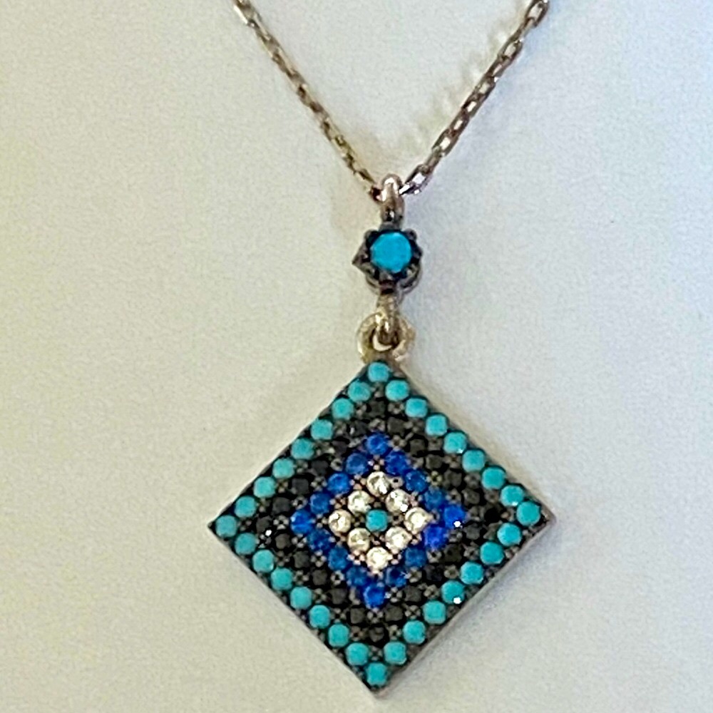 🧿Silver evileye necklace turquoise and cubic zirconia stones